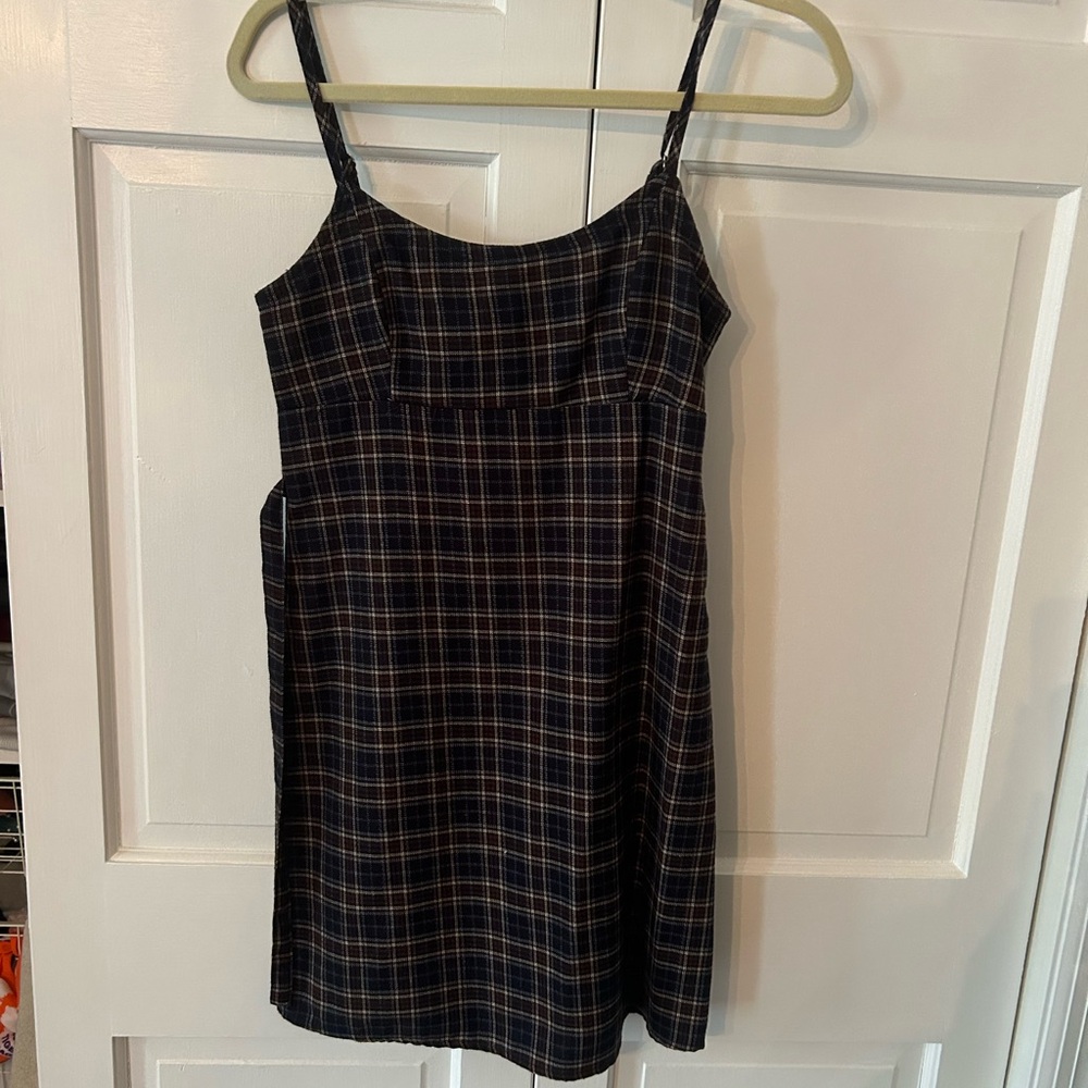 Cream and Brown Spaghetti Strap Mini Sundress
